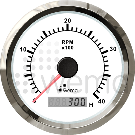 Tachometer 4000 rpm w hour meter white Silverline