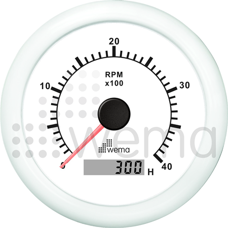 Tachometer 4000 rpm w hour meter white