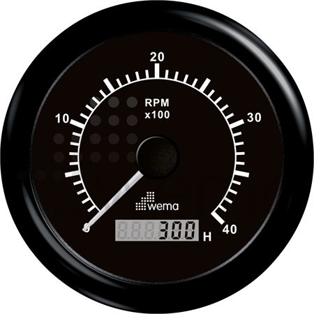 Tachometer 4000 rpm w hour meter black