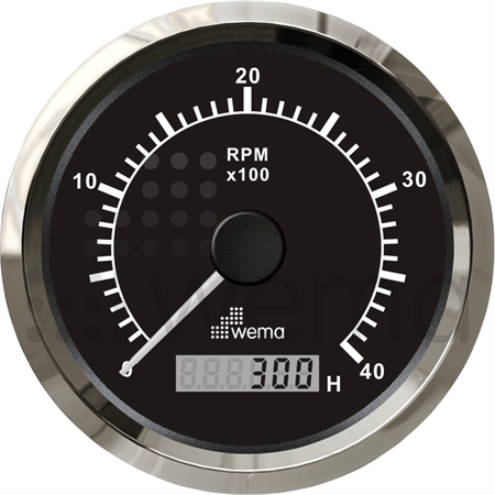 Tachometer 4000 rpm w hour meter black Silverline