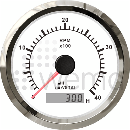 Tachometer 4000 rpm w hour meter white Silverline