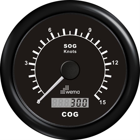 GPS Speedo 0-15 knots black 85 mm, with antenna