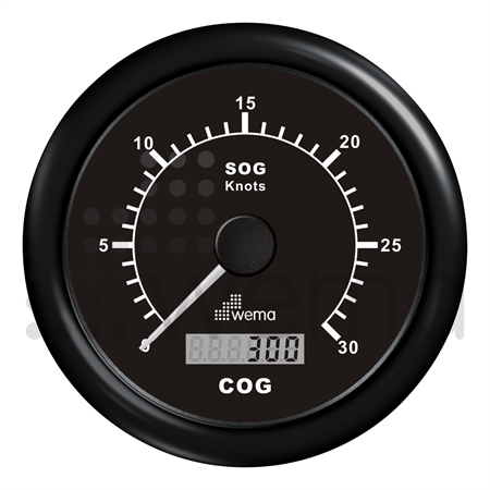 GPS Speedo 0-30 knots black 85 mm, with antenna