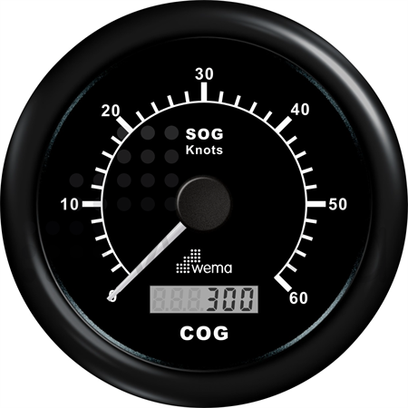 GPS Speedo 0-60 knots black 85 mm, with antenna