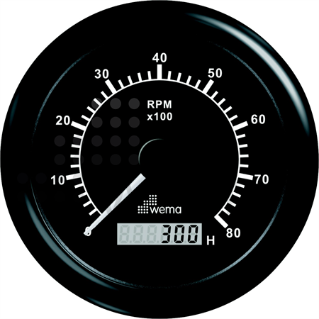 Tachometer 8000 rpm w hour meter black