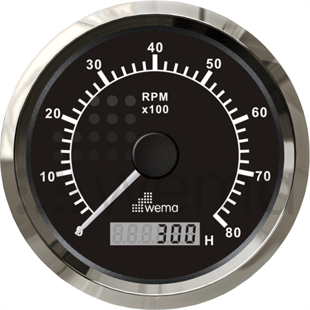 Tachometer 8000 rpm w hour meter black Silverline