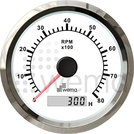 Tachometer 8000 rpm w hour meter white Silverline