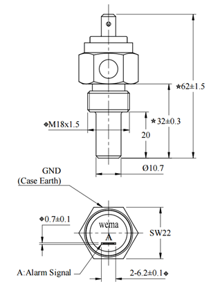 Temp vakt 95° C M18x1,5 1p terminal